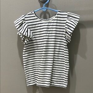 Janie and Jack Navy Striped Ruffle Sleeve Top